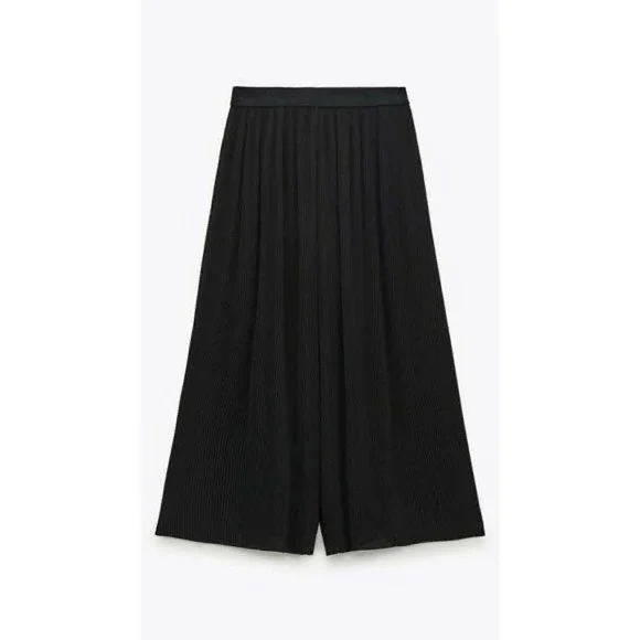 Zara EUC Pleated Black Elastic Waistband Culottes Pants Trousers Size XS - Picture 8 of 12